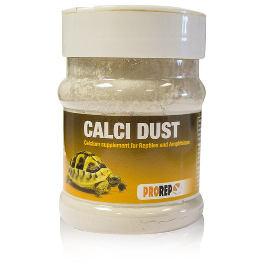 Jar of Calci Dust calcium supplement for reptiles with ProRep branding on a white background